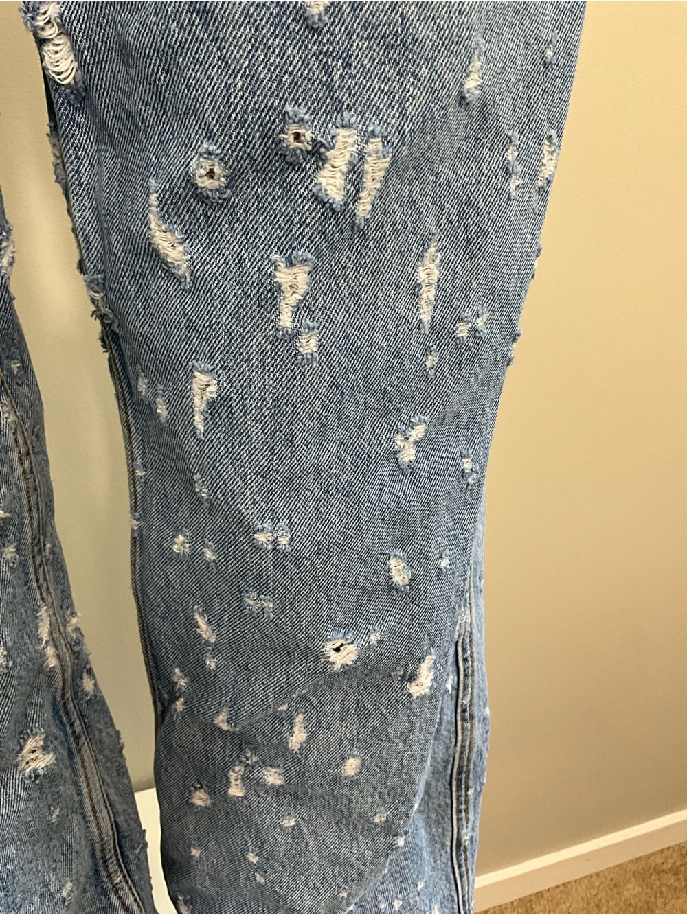 SANDRO Ruthy Distressed High Rise Wide Leg Jeans Light Wash Size 40 - Picture 6 of 9
